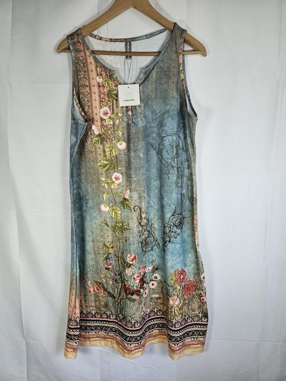 Noracora Floral Jersey Tank Dress Large Boho Artistic